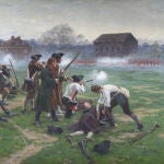 Batalla de Lexington en la guerra de Independencia de Estados Unidos. De España partieron muchas armas para las Trece Colonias