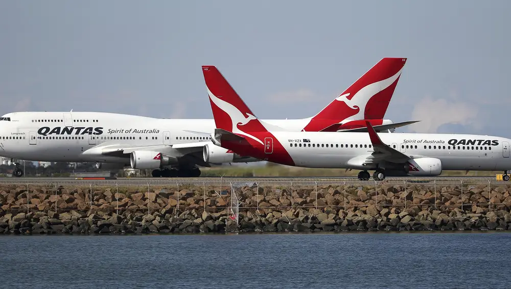 Dos aviones Qantas. (AP Photo/Rick Rycroft, File)
