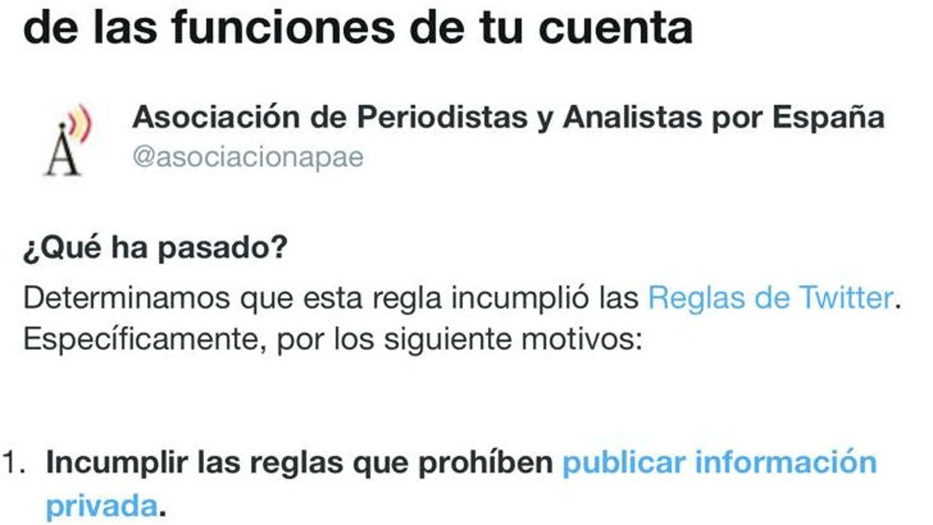 Twitter cierra la cuenta de APAE