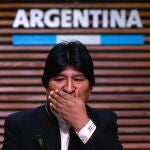 El expresidente de Bolivia Evo Morales habla durante una rueda de prensa ofrecida en Buenos Aires esta semana
