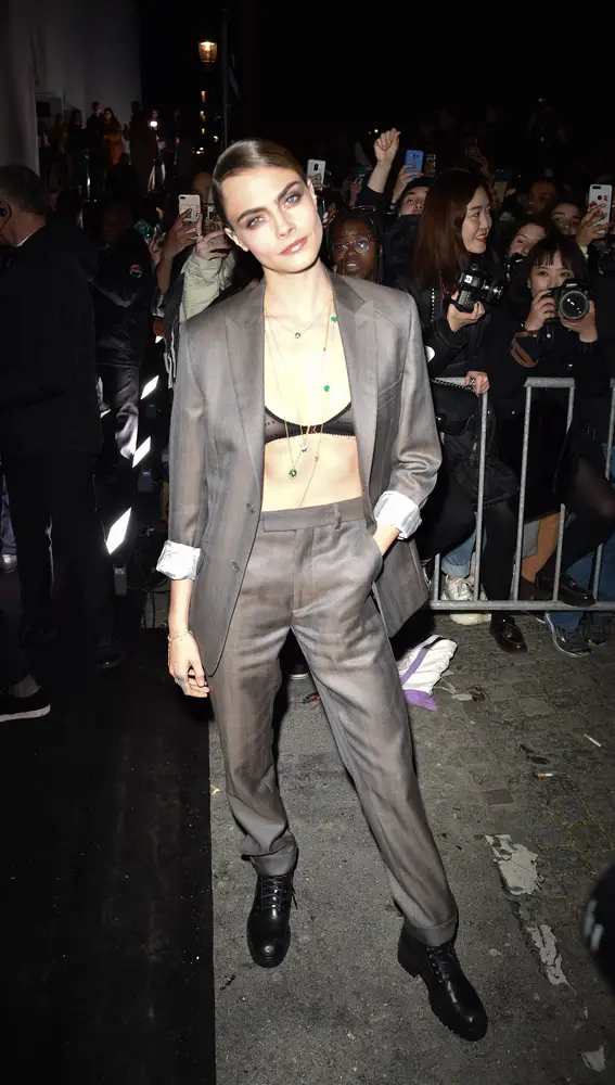 Model Cara Delevingne at the DiorShow during Paris Fashion Week in Paris