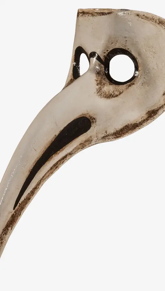 Máscara con forma de pico de ave que los médicos usaban en Venecia durante los siglos XVI y XVII