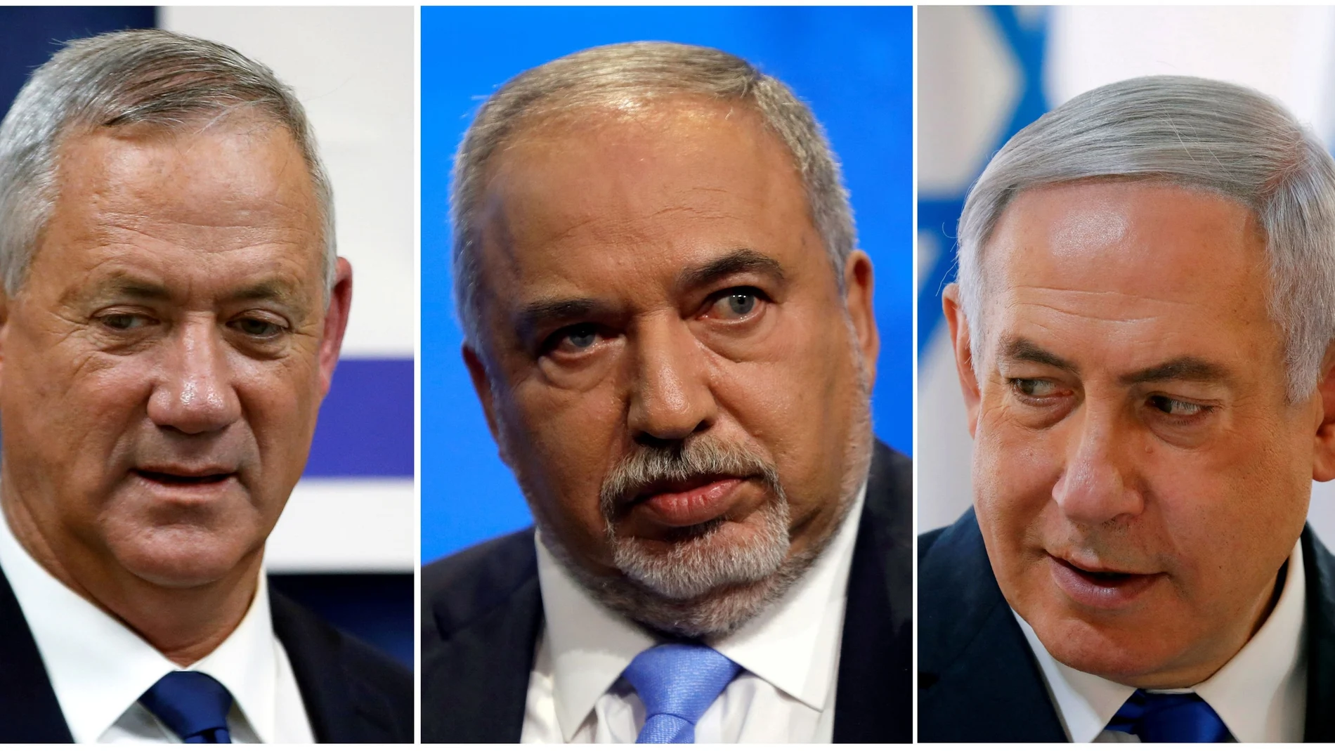 FILE PHOTO: A combination picture shows Blue and White party leader Benny Gantz, Yisrael Beitenu party leader Avigdor Lieberman and Israeli Prime Minister Benjamin Netanyahu
