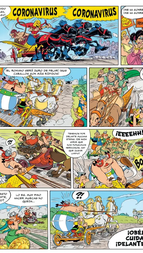 Página del cómic &quot;Asterix en Italia&quot; donde aparece Coronavirus.