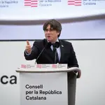 El expresidente de la Generalidad de Cataluña, Carles Puigdemont, durante un acto del Consell de la República