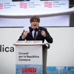 El expresidente de la Generalitat Carles Puigdemont, durante el acto del Consell de la República en Perpiñán (Francia) el 29 de febrero de 2020