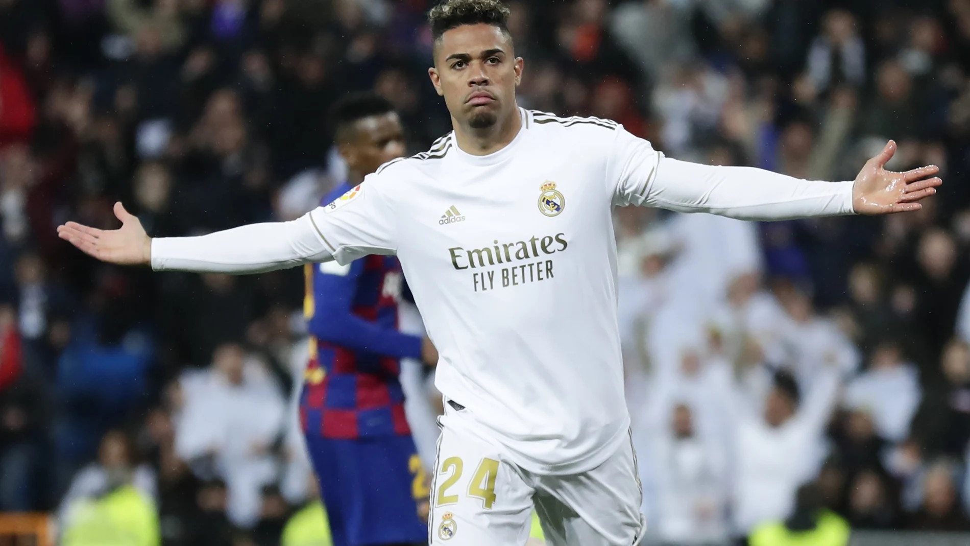 Mariano Díaz celebra un gol con el Real Madrid. (AP Photo/Manu Fernandez)