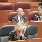 El procurador de Cs, David Castaño, encargado de defender la PNL, conversa con la portavoz del Grupo en las Cortes, Ana Carlota Amigo