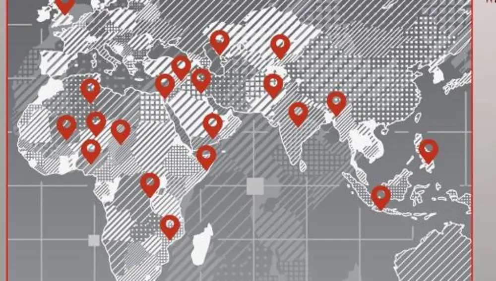 Mapa con los distintos países en los que cometen atentados