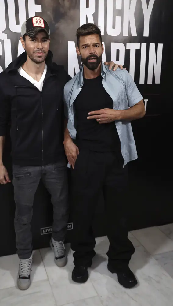 Enrique Iglesias, left, and Ricky Martin arrive at the Enrique Iglesias and Ricky Martin Press Conference at The London West Hollywood Hotel on Wednesday, March 4, 2020, in West Hollywood, Calif. (Photo by Willy Sanjuan/Invision/AP)