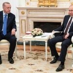 Vladimir Putin y Tayyip Erdogan durante su encuetro de este jueves en Moscú