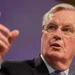 El negociador de la Unión Europea (UE) para la futura relación con el Reino Unido, Michel Barnier, en la rueda de prensa ofrecida este mediodía en Bruselas