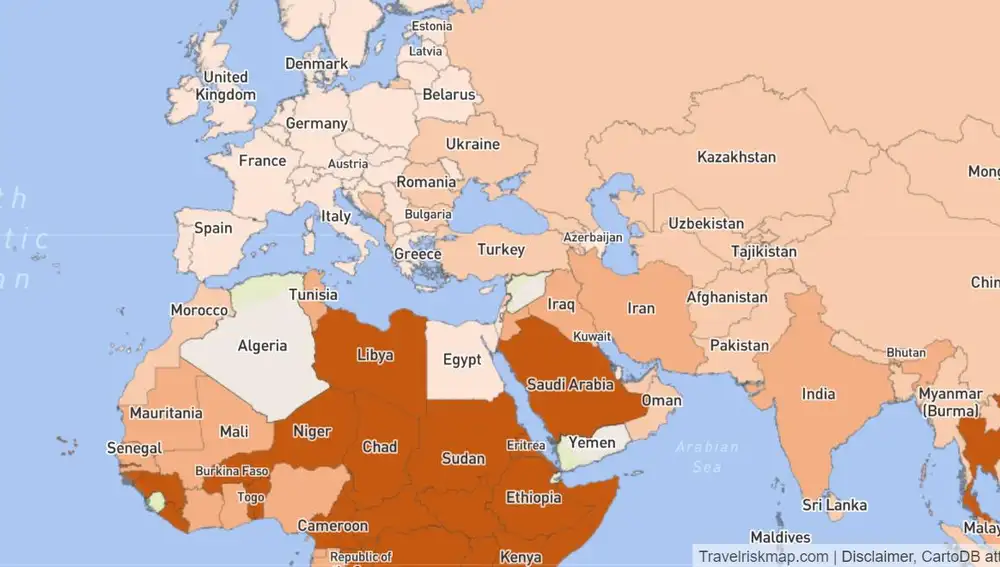 Los países coloreados más oscuro tienen más de 25 muertes en carretera por cada 100.000 habitantes.