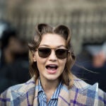 Model Gigi Hadid at MiuMiu during Paris Fashion Week on March 3, 2020.
