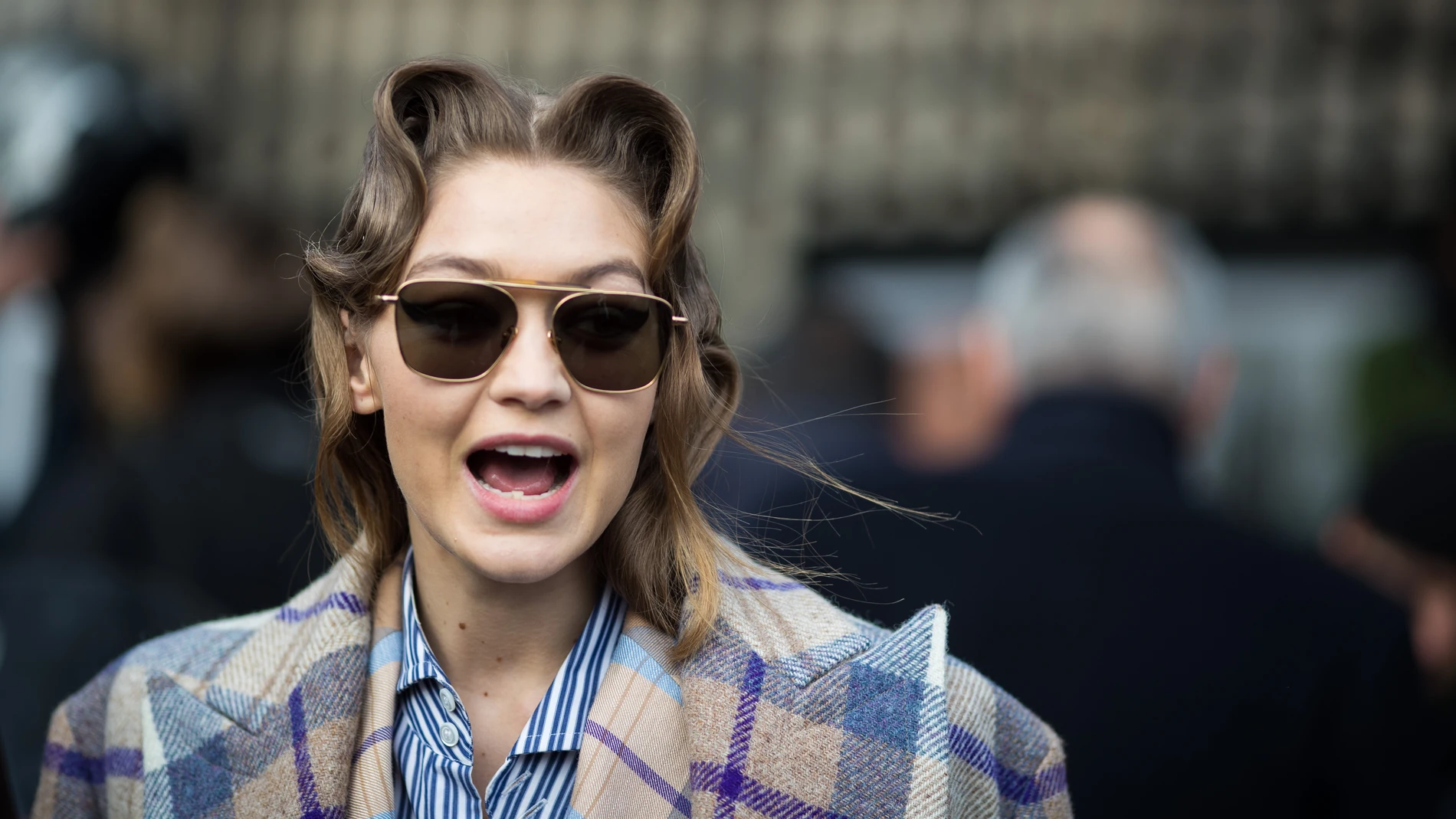 Model Gigi Hadid at MiuMiu during Paris Fashion Week on March 3, 2020.