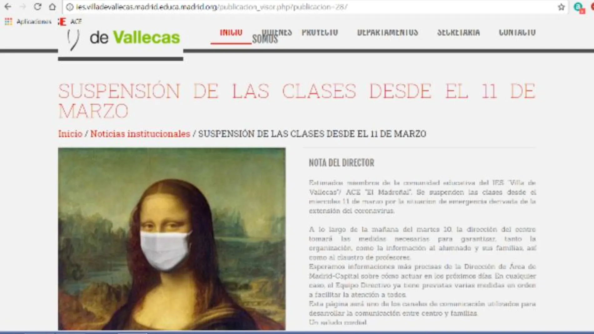 Imagen de la web del IES Villa de Vallecas