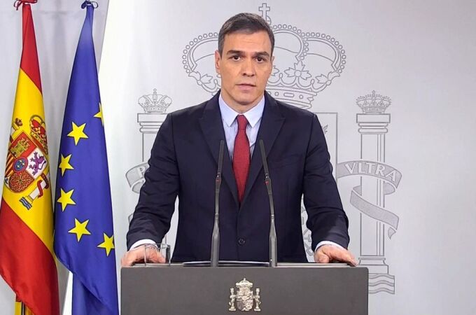 Captura de vídeo del presidente del Gobierno, Pedro Sánchez, en una declaración institucional en el Palacio de la Moncloa. EFE/EFE-TV/EFE