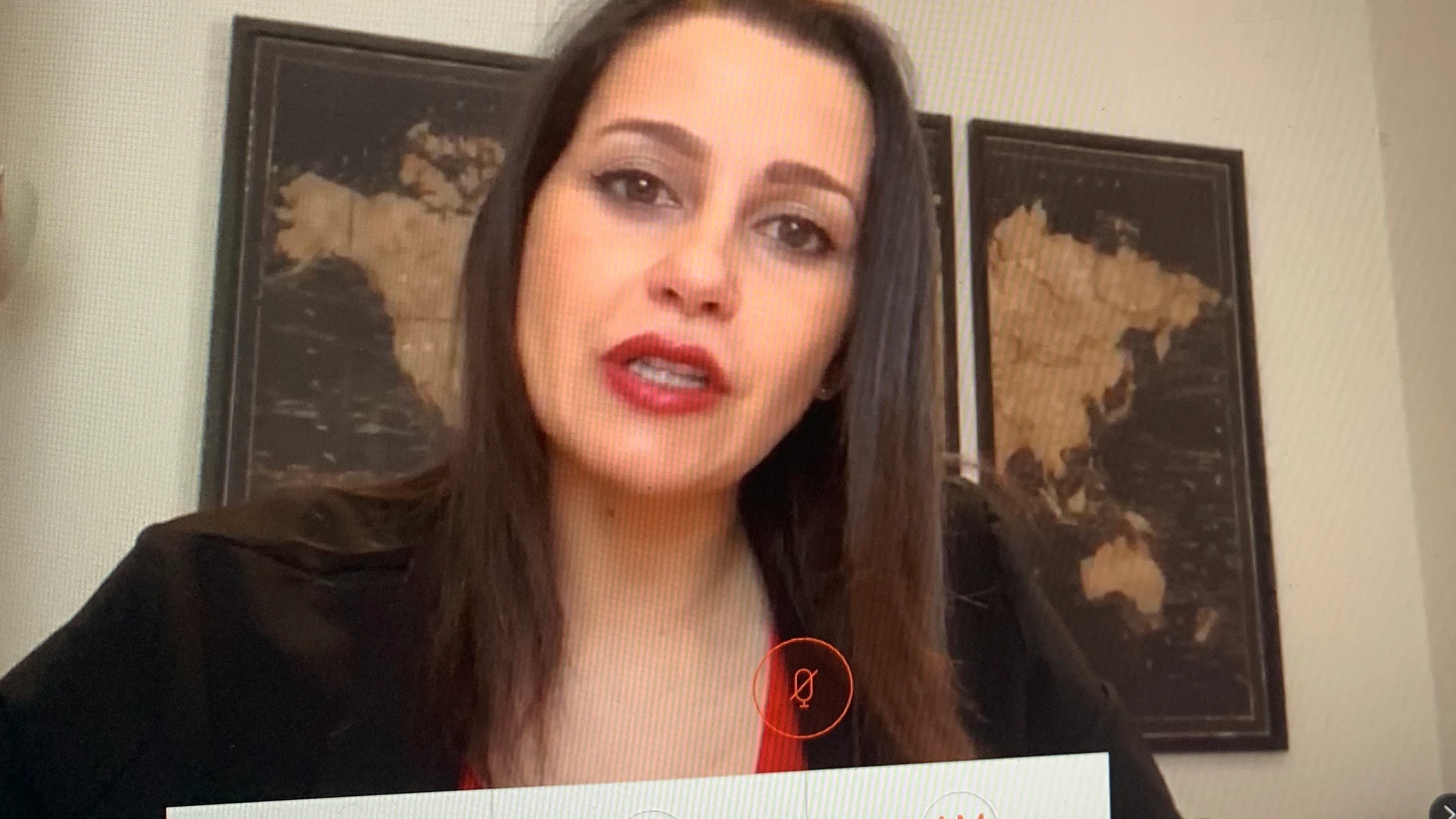 La líder de Cs, Inés Arrimadas, durante la rueda de prensa virtual