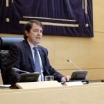 El jefe del Ejecutivo regional, Alfonso Fernández Mañueco, comparece en la Diputación Permanente para explicar las medidas frente al coronavirus en presencia de presidente de las Cortes, Luis Fuentes