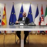 El presidente del Consejo Europeo, Charles Michel, en una conferencia con los líderes europeos por el coronavirus17/03/2020 ONLY FOR USE IN SPAIN