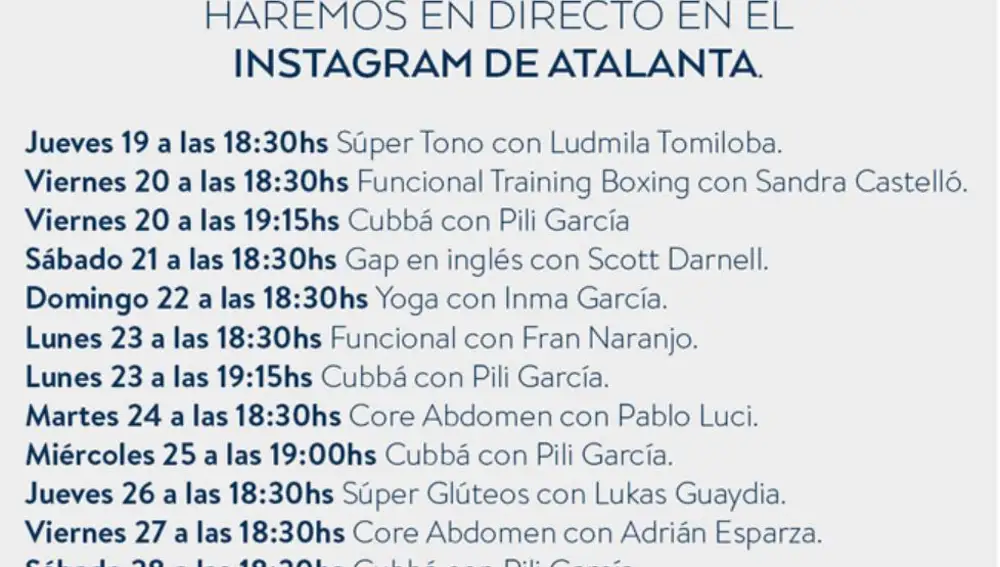 Horario de actividades