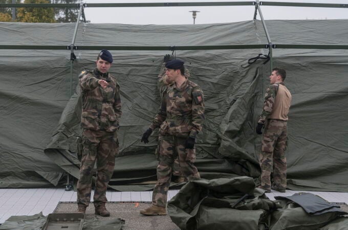 Soldados franceses en un hospital militar en Mulhouse
