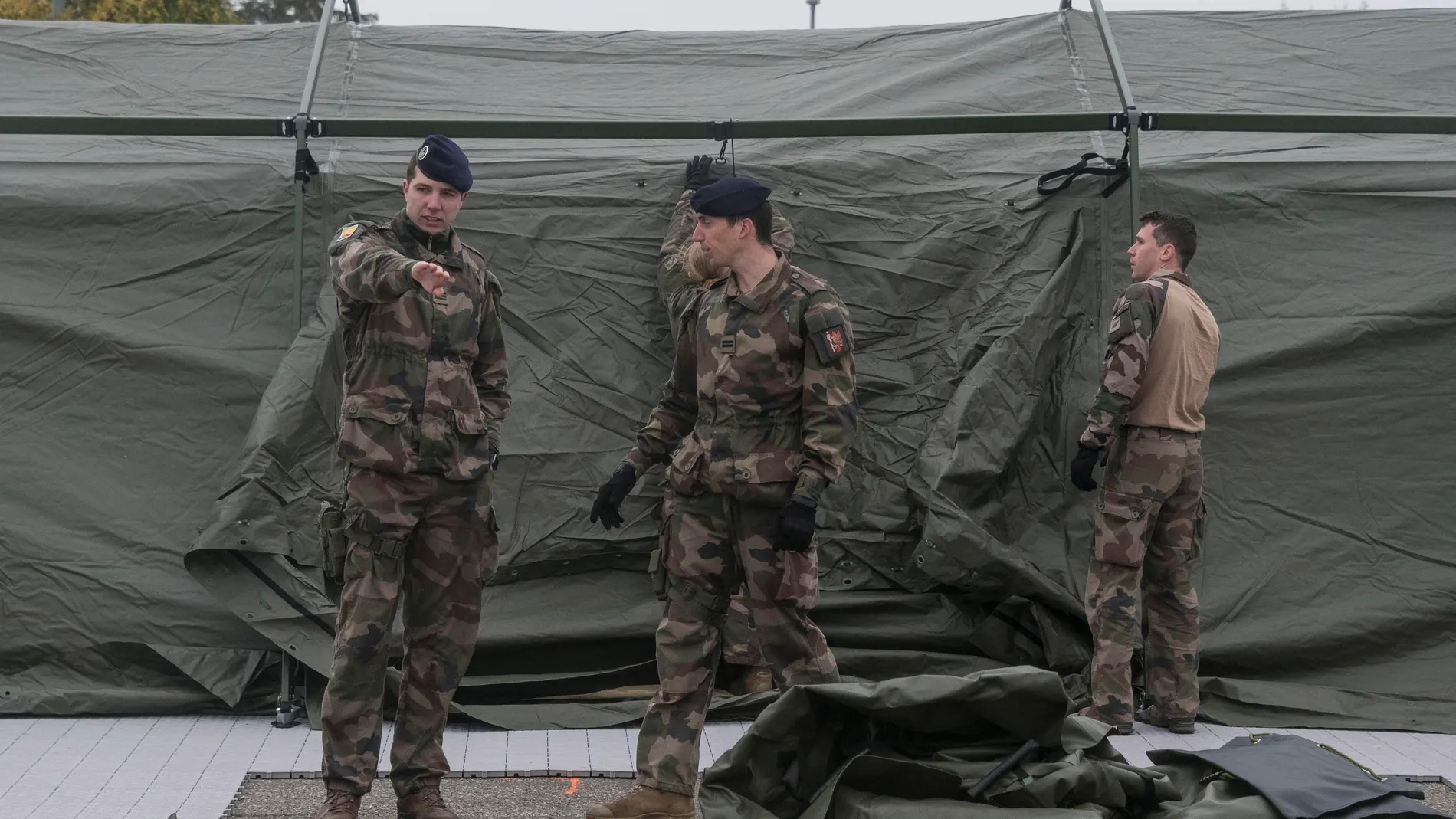 French soldiers set up a military field hospital at the Emile Muller Hospital in Mulhouse