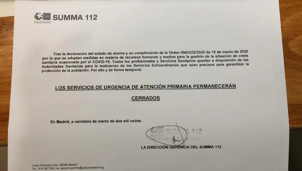 La orden establece que el cierre será de manera temporal