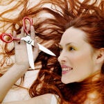 Young woman portrait horizontal people one 20-25 years young adult red hair red-haired redhead portrait face beauty make up make-up cosmetology cosmetic woman scissors