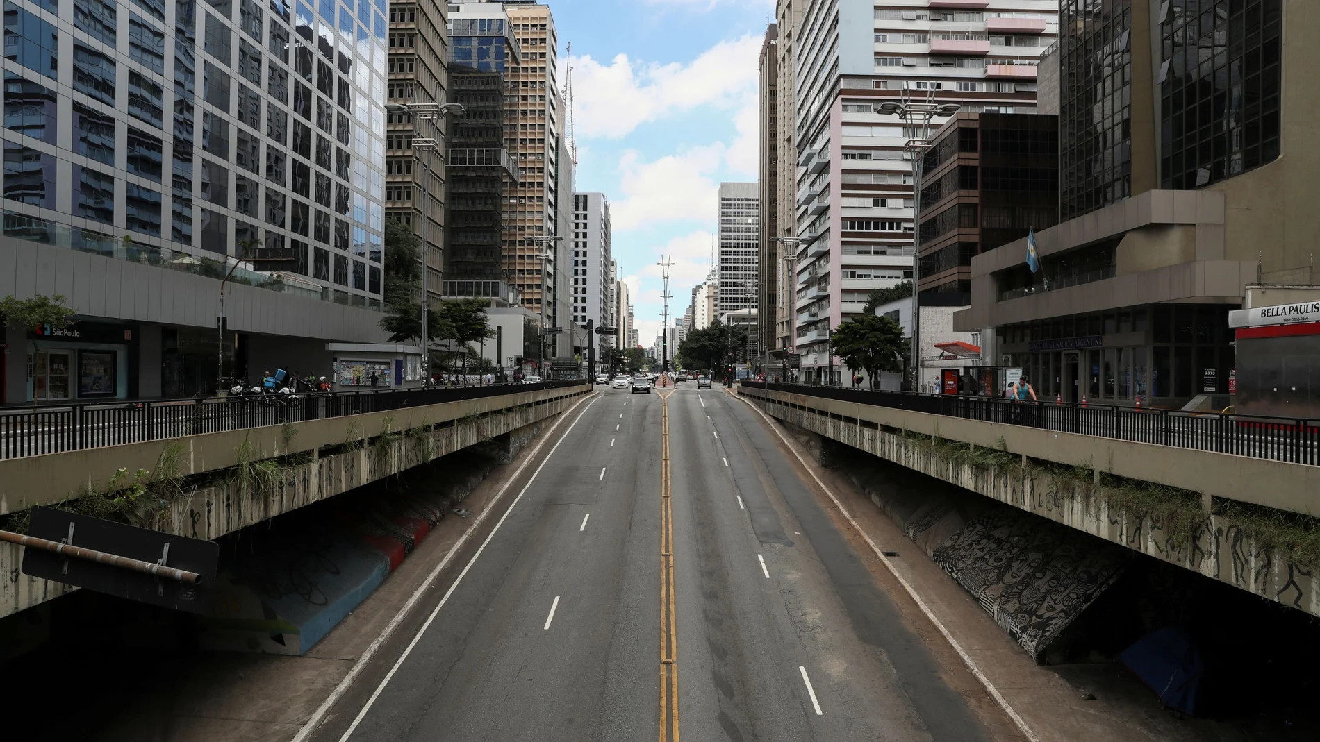 Paulista Avenue is seen empty on the first day of lockdown imposed by state government because of the coronavirus disease (COVID-19) outbreak, in downtown Sao Paulo