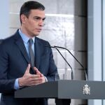 Pedro Sánchez, ayer durante su comparecencia en Moncloa