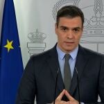 Pedro Sánchez, durante su comparecencia en Moncloa