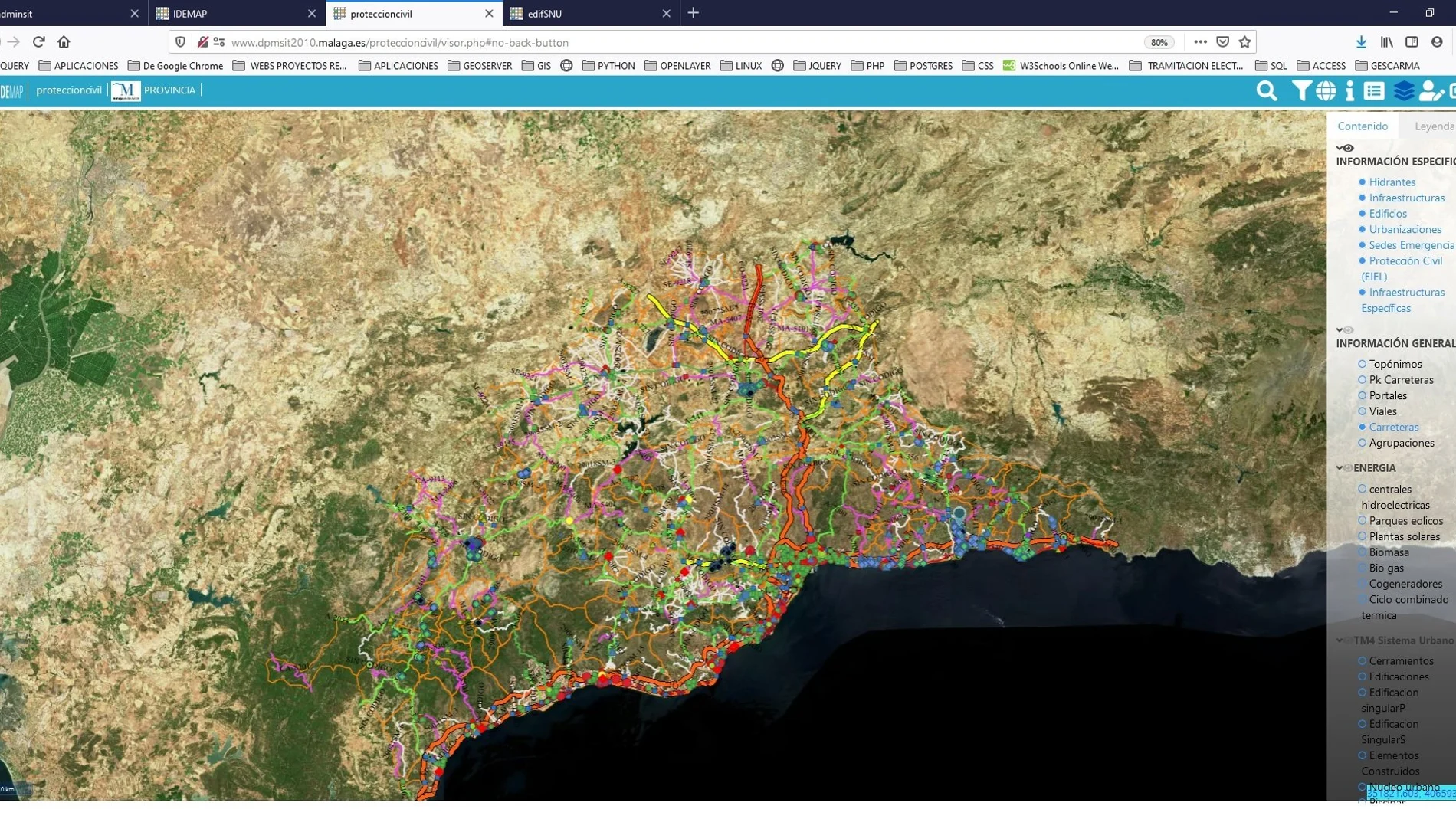 Mapa con algunos de los recursos que ofrece la aplicación