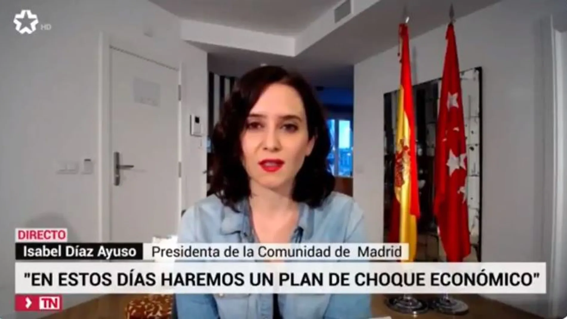 Isabel Díaz Ayuso durante una entrevista en Telemadrid por videoconferencia