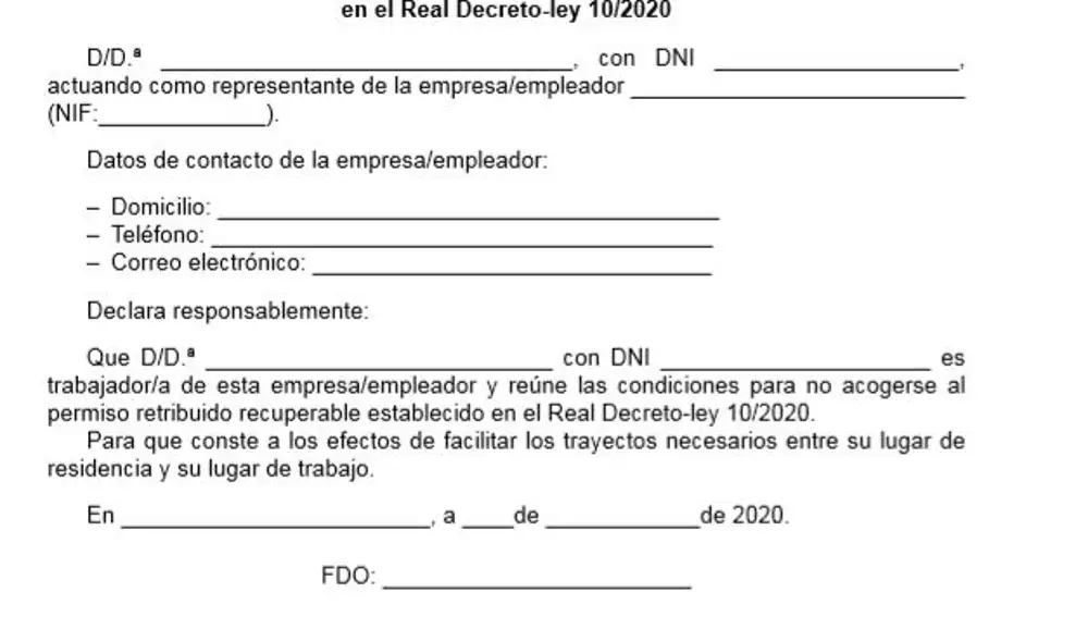 Justificante para los trabajadores esenciales