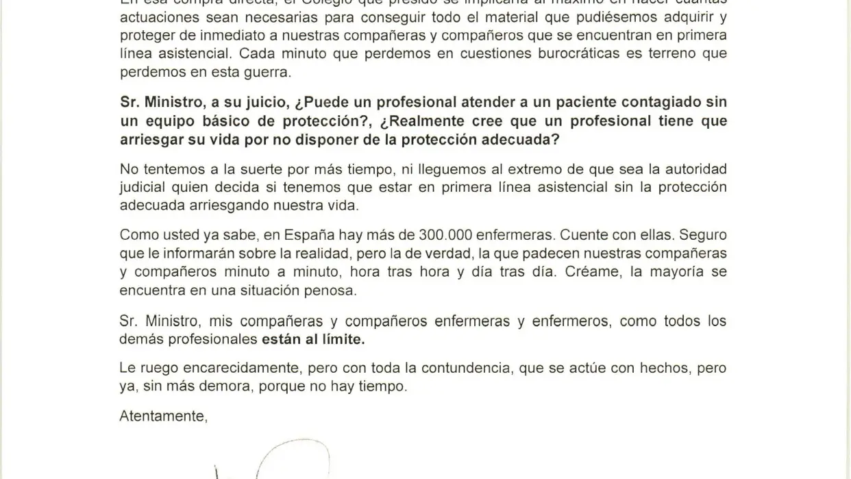 Carta al ministro de Sanidad
