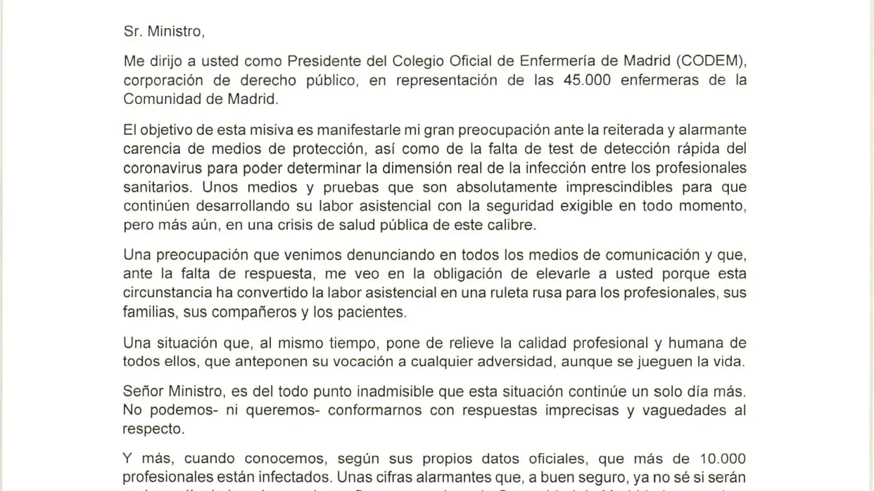Carta al ministro de Sanidad