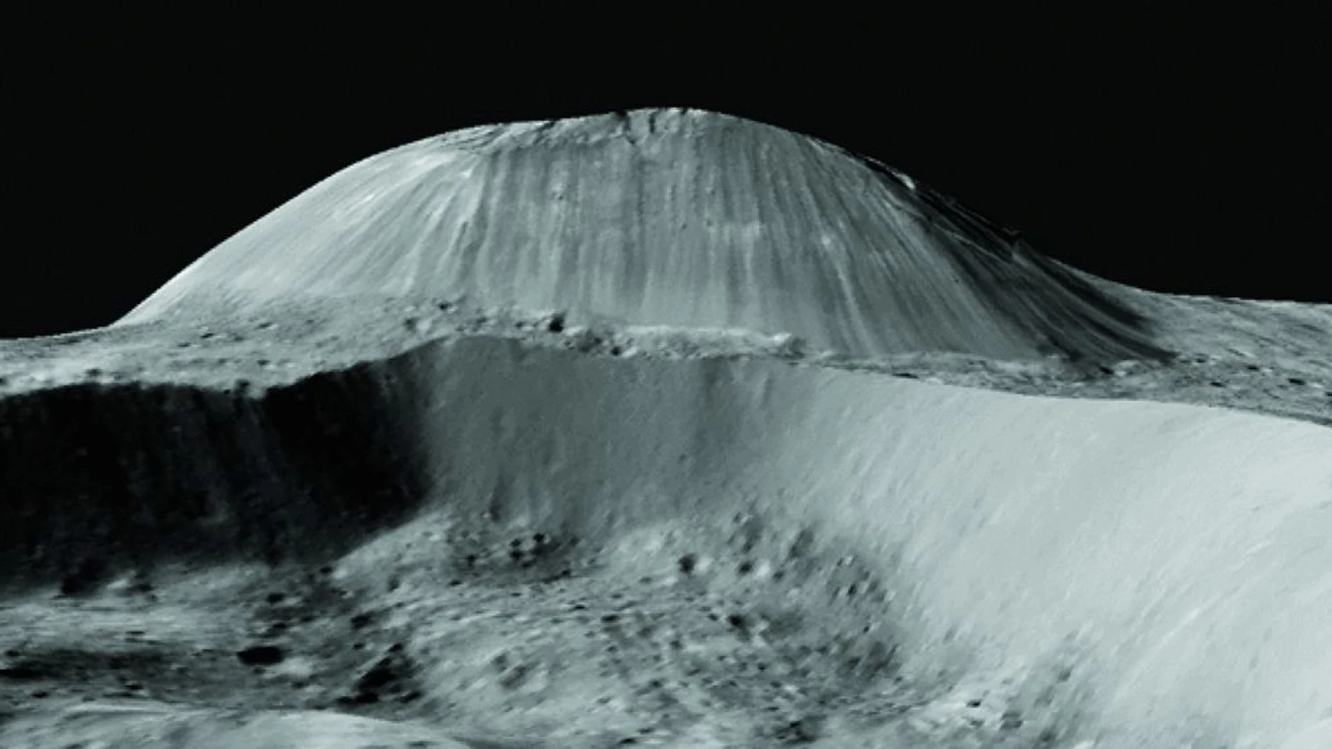 Recreación digital del Domo Ahuna Mons. Autoría: NASA/JPL-CALTECH/UCLA/MPS/DLR/IDA
