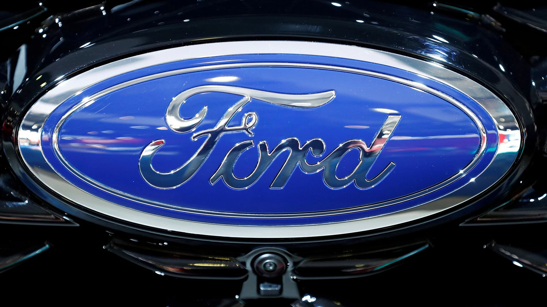 FILE PHOTO: The corporate logo of Ford is seen at Brussels Motor Show