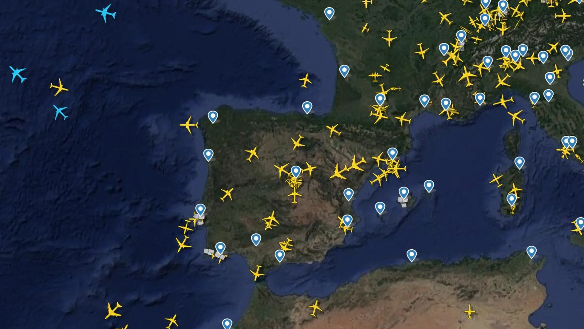 Un mapa interactivo en tiempo real muestra cuánto ha caído el tráfico aéreo en España y el resto mundo