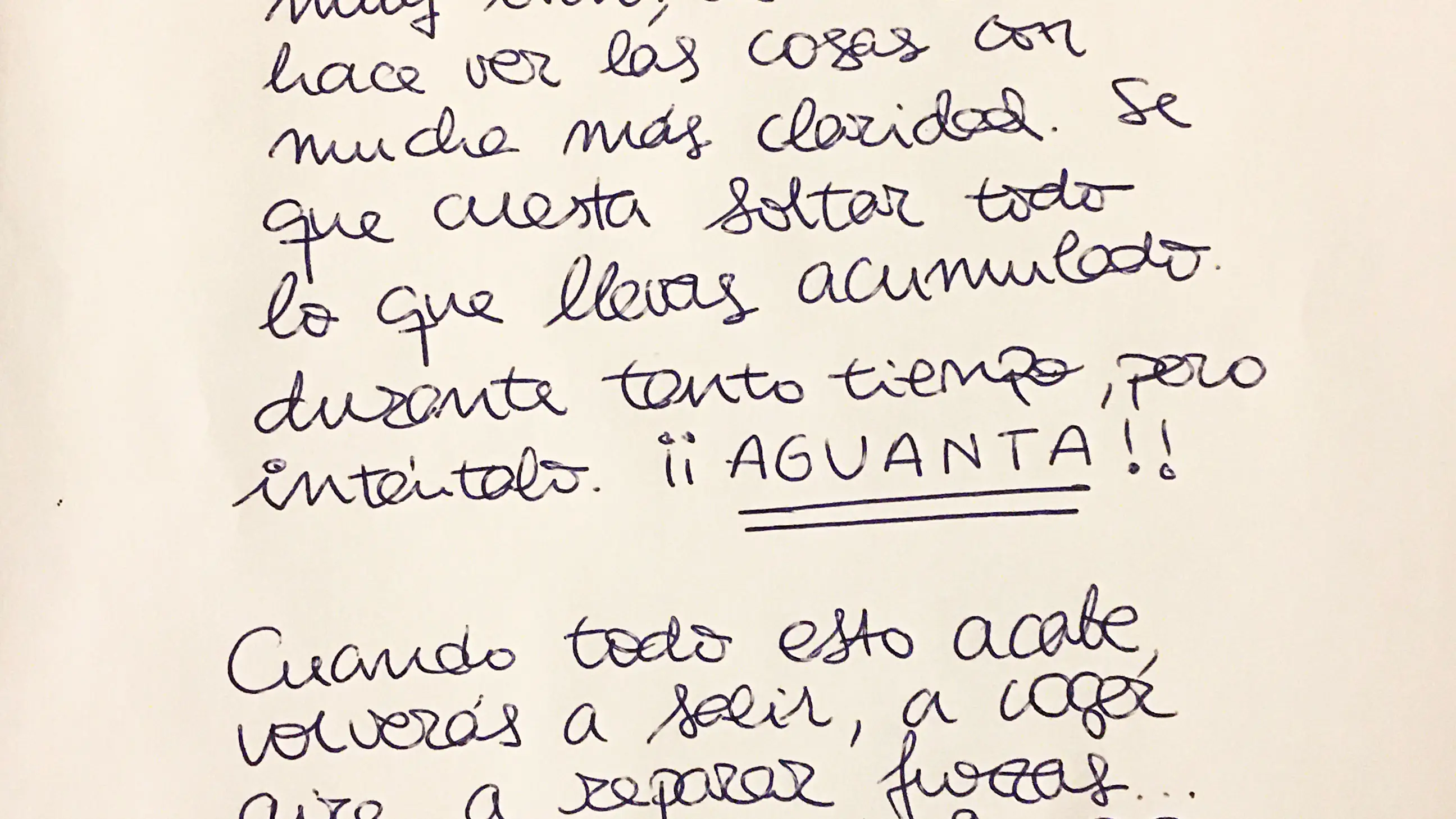 Carta escrita por Ana, víctima de violencia de género, para mandarse ánimo