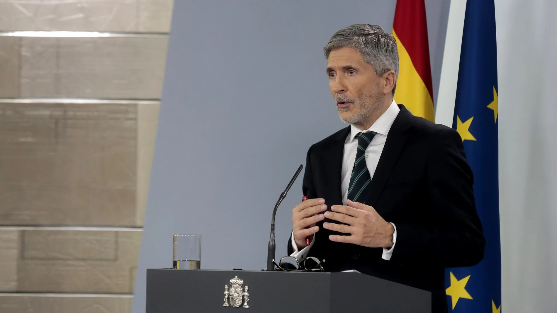 El ministro del Interior, Fernando Grande-Marlaska, durante una de sus comparecencias para informar de las medidas contra la pandemia