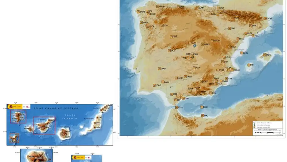 Mapa de las estaciones de la Red Sísmica Nacional española
