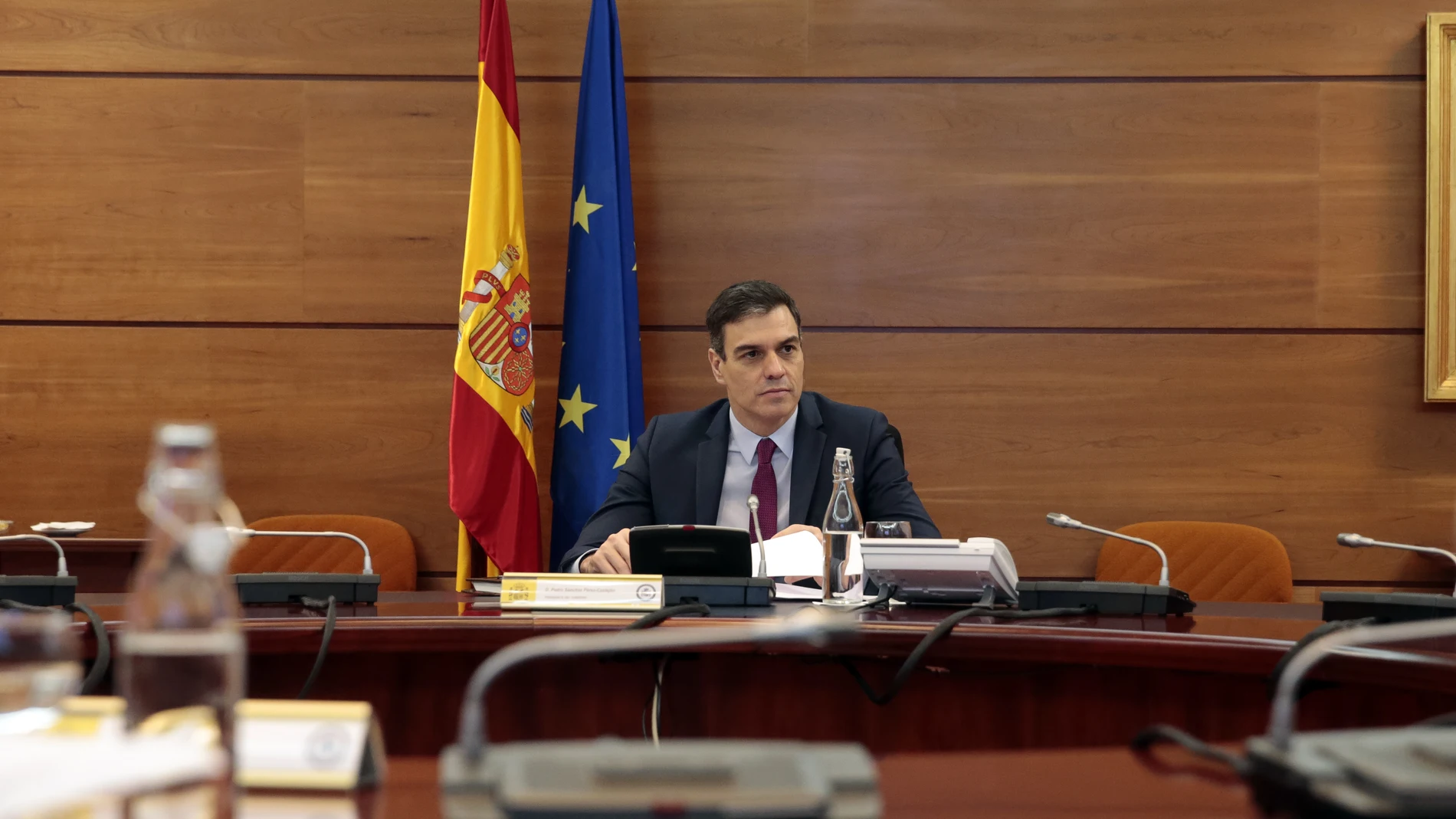 El presidente del Gobierno, Pedro Sánchez, durante el Consejo de Ministros Extraordinario celebrado hoy en Moncloa