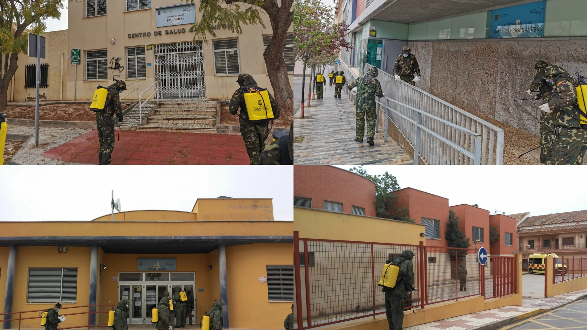 Coronavirus.- Efectivos de la Armada realizan labores de desinfección en puntos estratégicos de Cartagena y Fuente Álamo