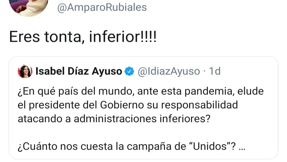 La histórica feminista del PSOE Amparo Rubiales, insulta a Isabel Díaz Ayuso