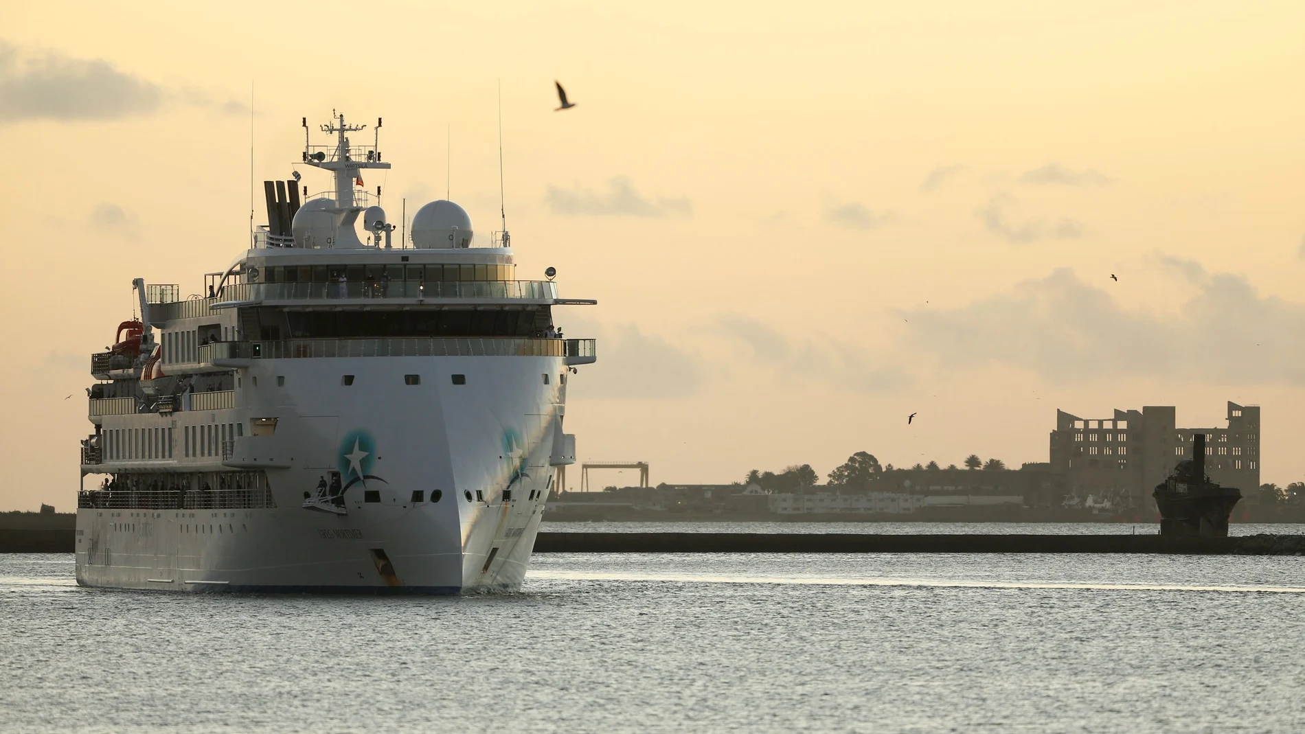 Australian cruise ship Greg Mortimer arrives at the port in Montevideo