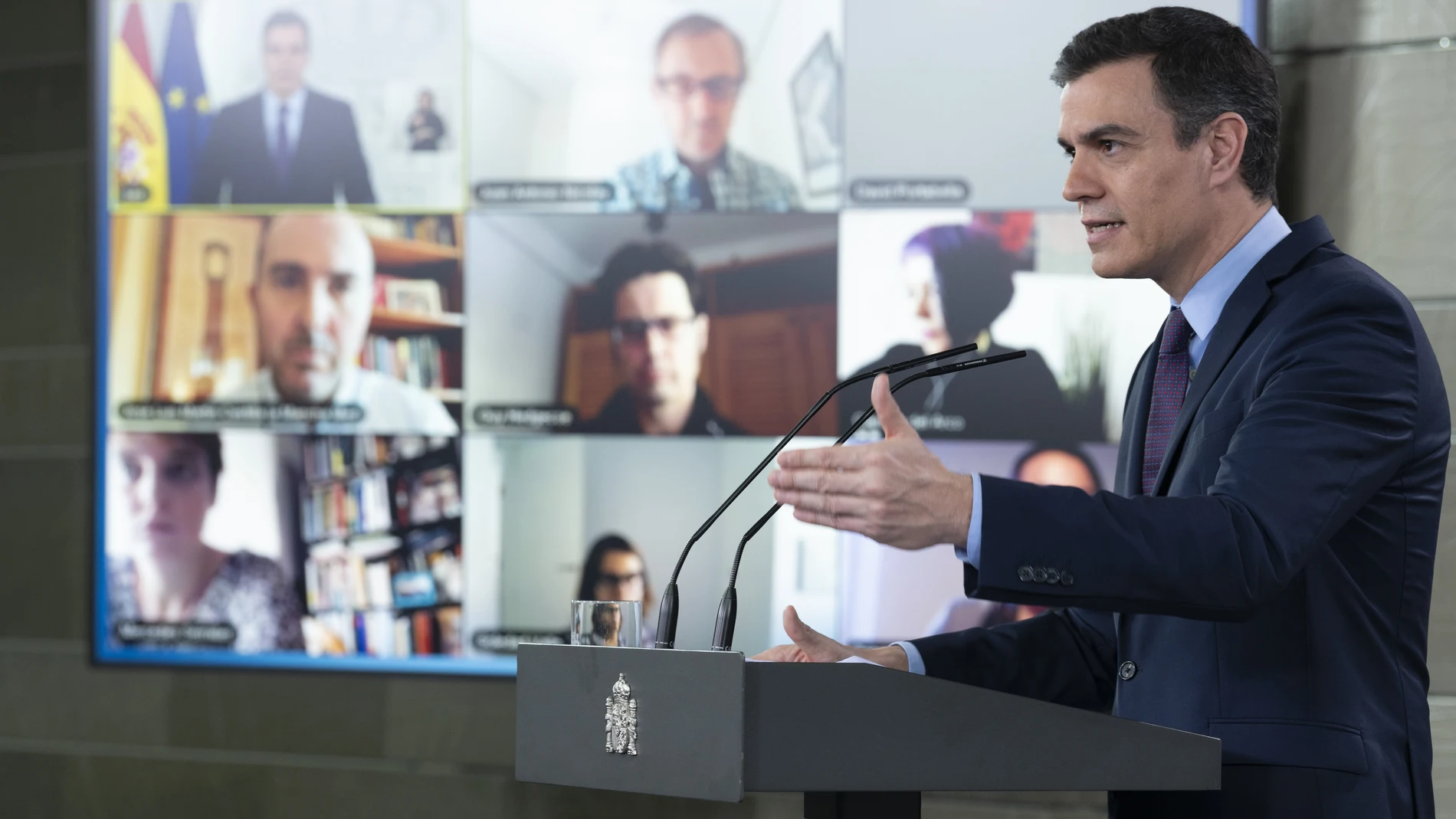 Rueda de prensa de Pedro Sánchez tras la videoconferencia con los presidentes autonómicos