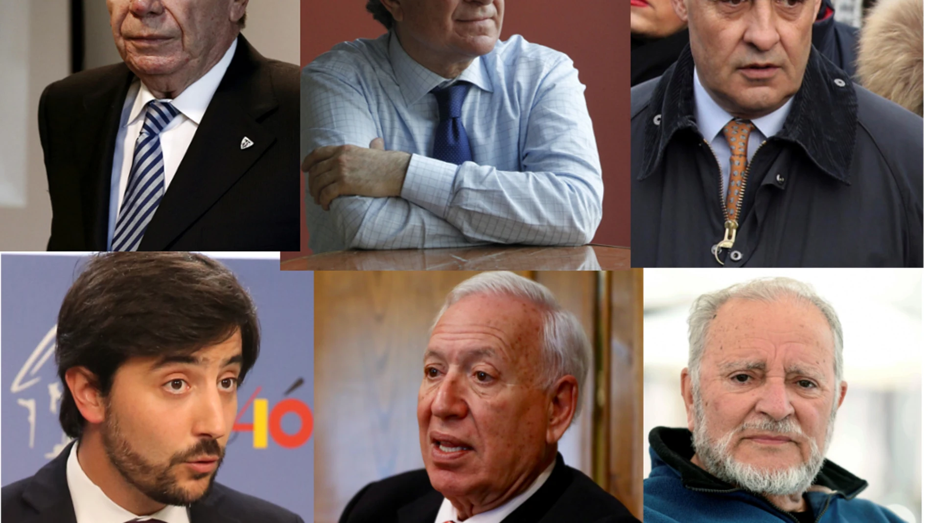 De izquierda a derecha y de arriba a abajo, José Luis Corcuera, César Antonio Molina, José María Múgica, Toni Roldán, José María Margallo y Julio Anguita