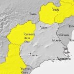 Imagen de las comarcas en las que estará activo el aviso amarilloAEMET13/04/2020